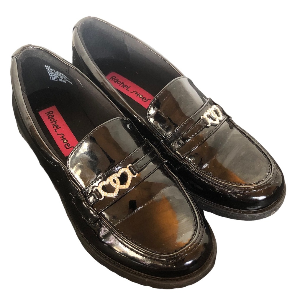 Rachel Shoes Black Patent Leather Rhinestone Heart Loafers size 4M - Picture 14 of 14